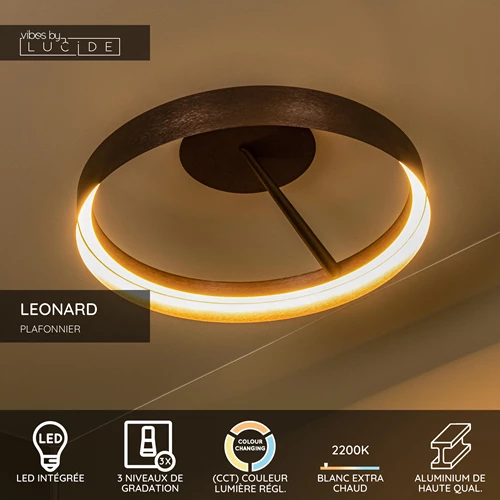 Lucide LEONARD - Plafonnier - Ø 54,5 cm - LED 3 StepDim - CCT - 1x35W 2200K/3000K - Café - Vibes - USP